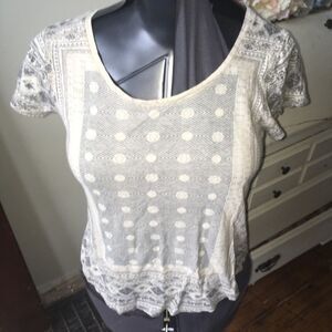 Lucky Brand tan & gray southwest scoop neck  knit S top